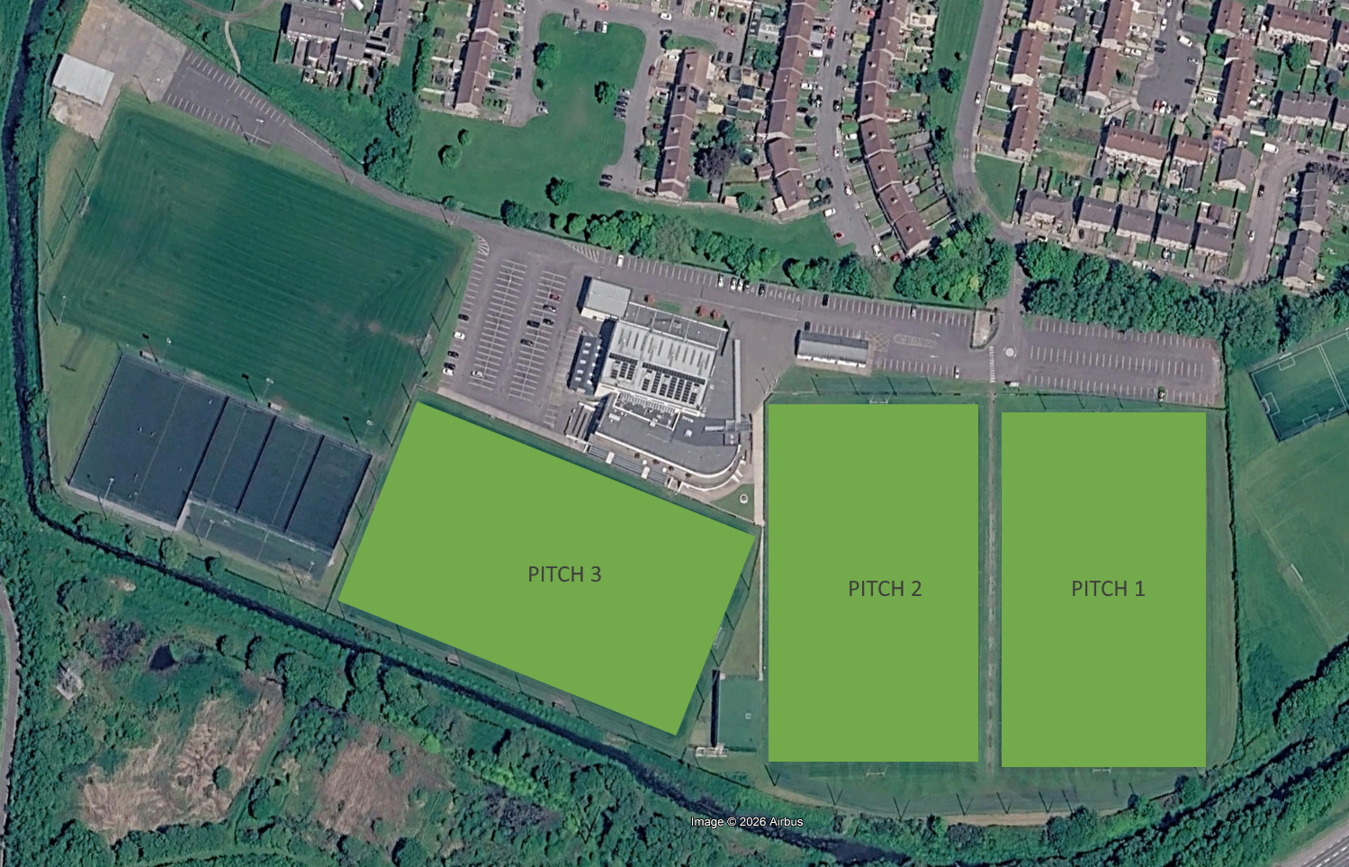 Map of the Nemo Rangers pitches showing Pitches 1, 2 and 3